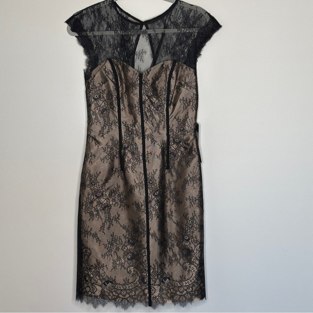 NEW ML Monique Lhuillier Capsleeve Lace Overlay Dress Black size 4 Black Tie NWT